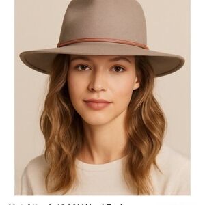 Hatattack Wool Felt Tan Wide-Brim Hat Leather Band OS